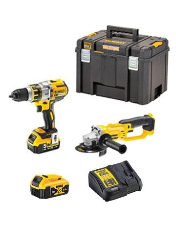 Dewalt DCK256P2T Set - DCD996 Hammer Drill + DCG412 Grinder + 2 5.0Ah Batteries + Charger + Briefcase