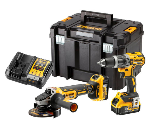 Kit 18V Taladro Percutor + Amoladora + 2 bat 5.0Ah + Maletín Dewalt DCK2080P2T