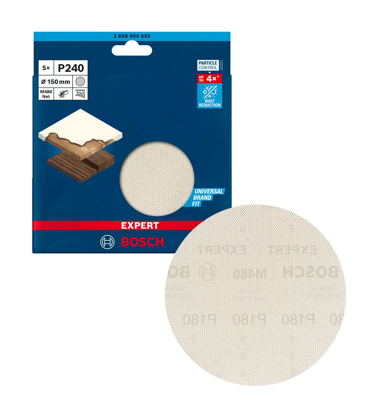 Malla de lija EXPERT M480 de 150mm 240g para lijadoras orbitales 5uds Bosch