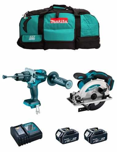 Kit Makita Taladro percutor DHP486 + Sierra circular DSS610 + 2bat 5Ah + cargador + bolsa LXT600 DLX2480BL2