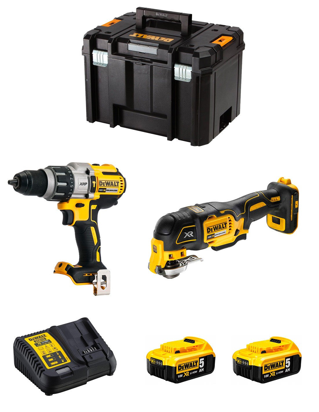 Dewalt DCD996 Hammer Drill Kit + DCS355 Multi-tool + 2bat 5Ah + charger + TSTAK VI DCK255P2