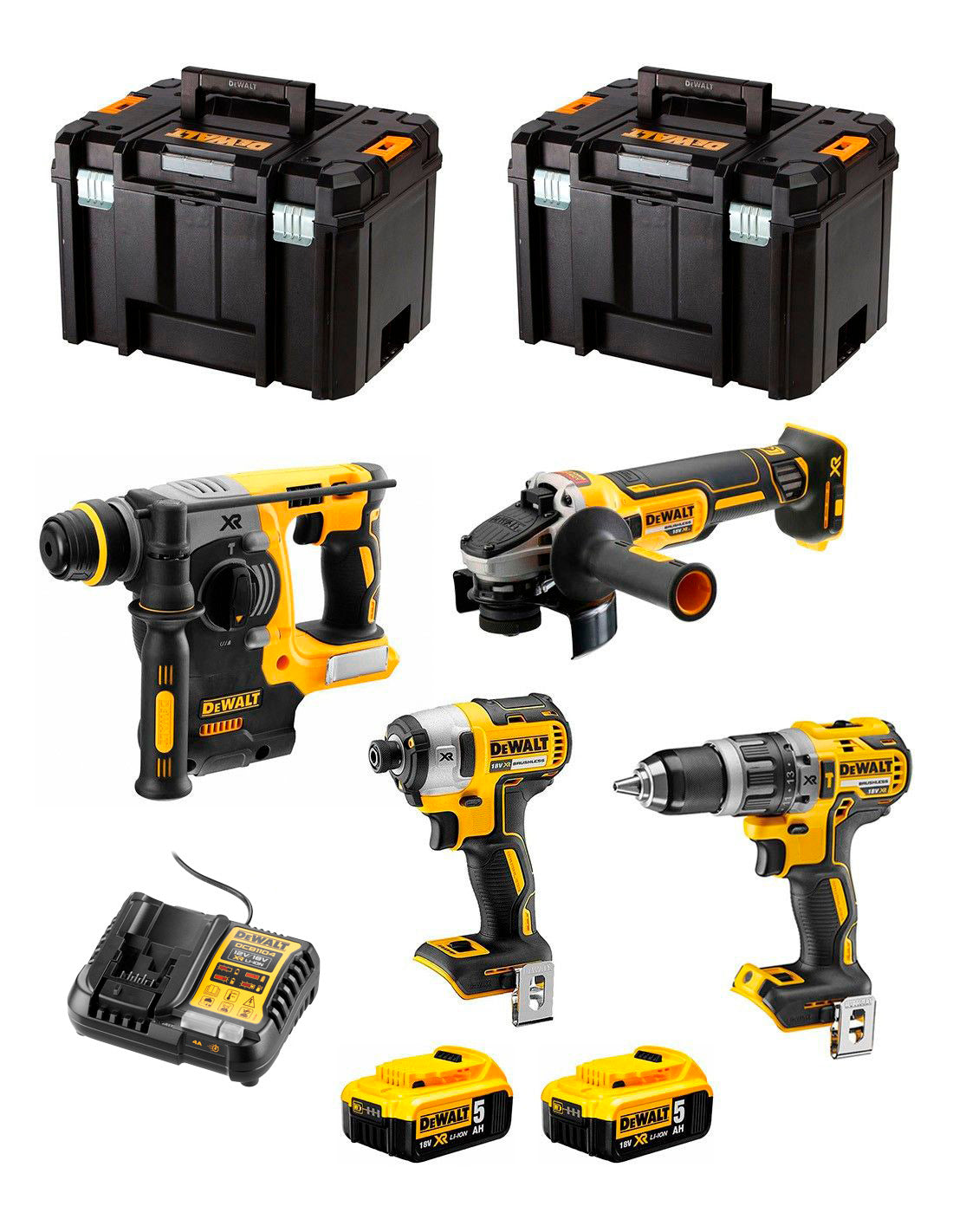 Dewalt Kit with 4 Tools + 2bat 5Ah + charger + 2xTSTAK VI DCK496P2