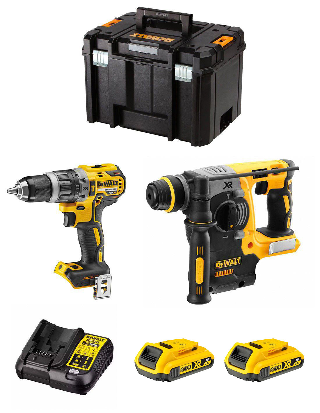 Kit Dewalt Taladro Percutor DCD796 + Martillo DCH273 + 2bat 2Ah + cargador + TSTAK VI DCK273D2