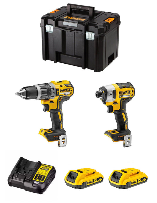 Kit Dewalt Taladro Percutor DCD796 + Atornillador de impacto DCF887 + 2bat 2Ah + Cargador + TSTAK VI DCK287D2