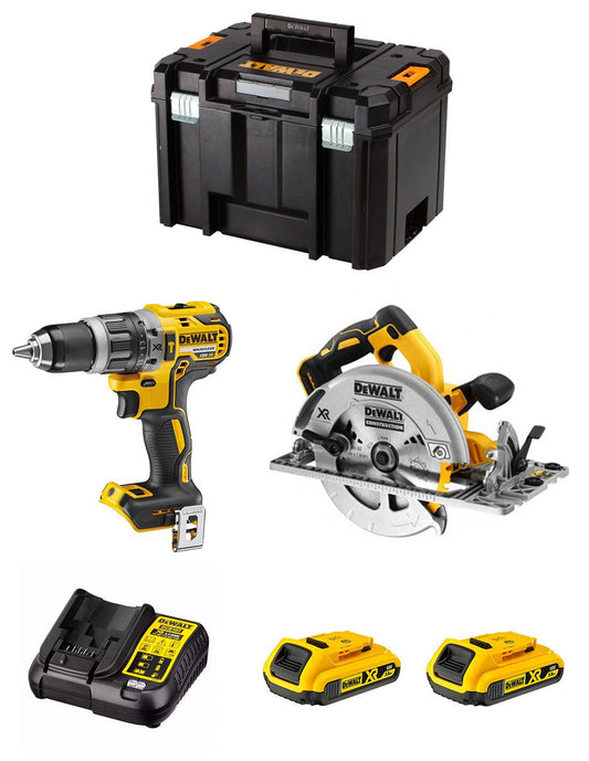 Dewalt Kit with DCD796 Hammer Drill + DCS572 Circular Saw + 2bat 2Ah + DCB107 + TSTAK VI DCK270D2