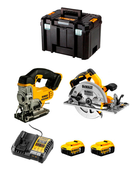 Dewalt Kit Circular Saw DCS572 + Jig Saw DCS331 + 2bat 5Ah + Charger + TSTAK DCK270P2