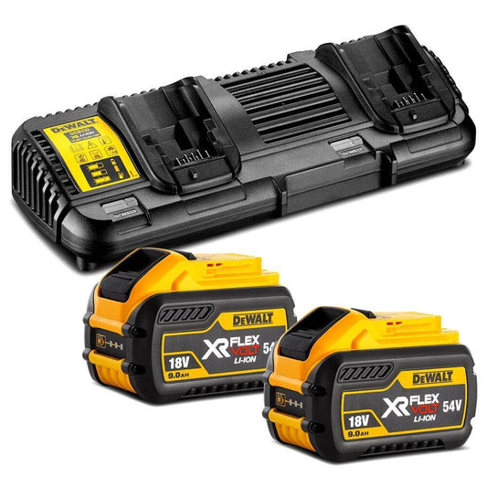 Kit 2 Baterías carril XR Flexvolt 54V/18V 9,0Ah y Cargador Doble XR Flexvolt DCB132X2 Dewalt