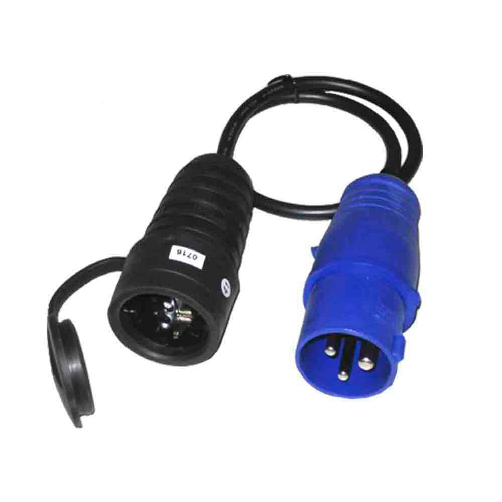 EDM 2P+E CEE plug to Schuko socket adapter, 16A 230V, 50cm