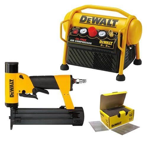 DPN2330 Finishing Pin Nailer Kit + DPC6MRC Compressor + Dewalt CPROF374 Headless Mini Pin Box