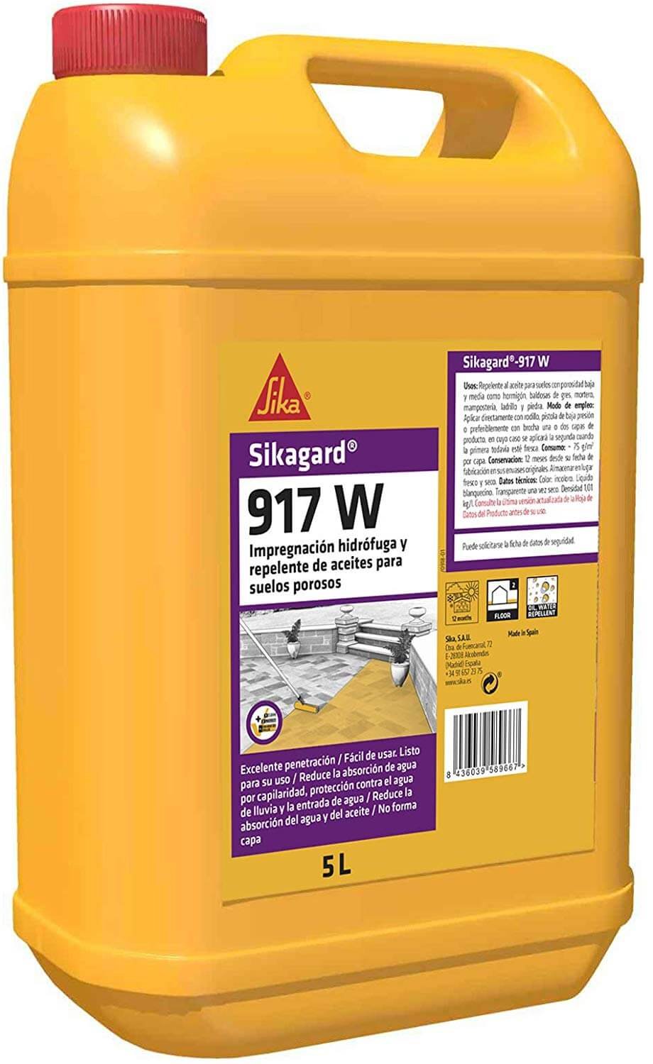 Garrafa Impregnación hidrófuga y repelente de aceite para suelos porosos 5L Sika Sikagard 917 W