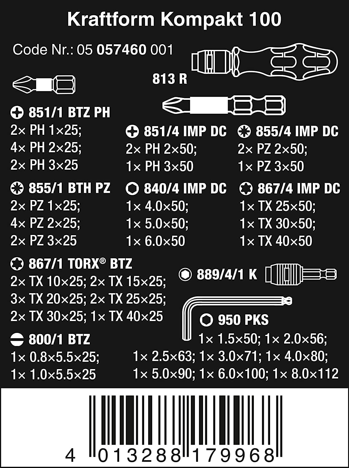 Kraftform 100 Wera 057460 screwdriver set of 52 pieces