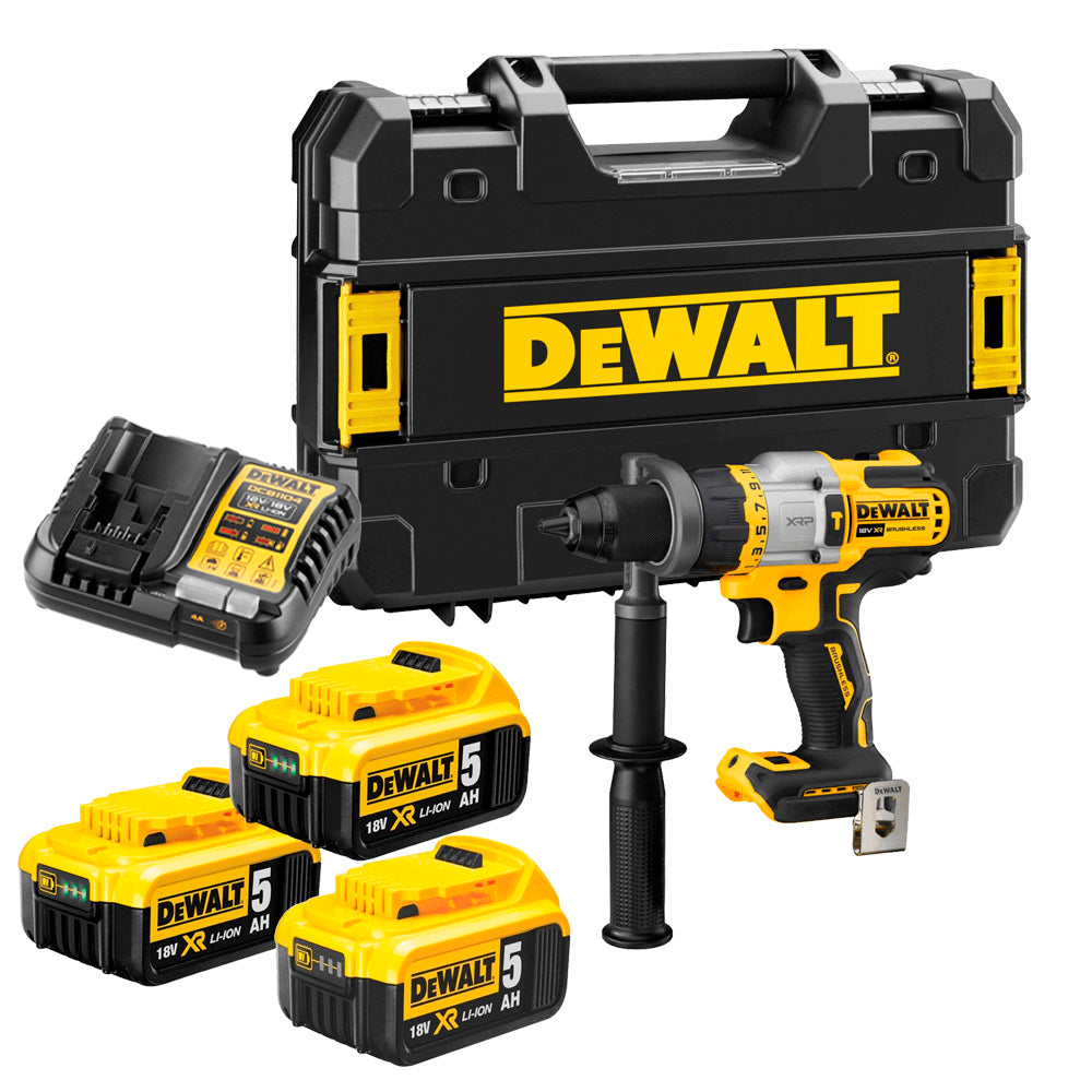 Taladro Percutor sin escobillas 18V 95Nm con 3 baterías 5Ah y maletín Dewalt DCD999P3