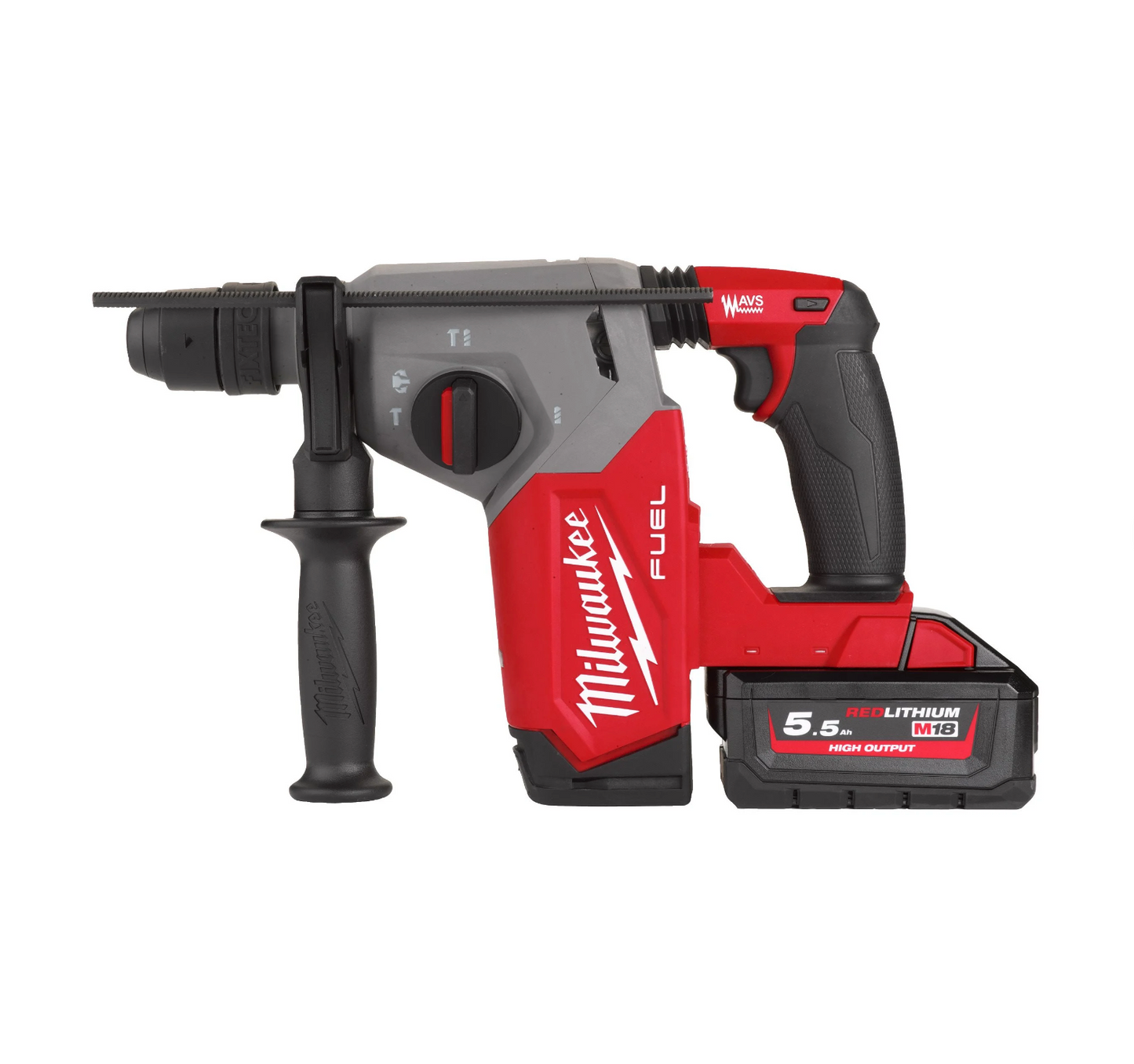 Martillo combinado SDS-Plus de 26mm con Fixtec 2,5J + 2bat 5.5Ah + Cargador + Maletín Milwaukee M18 FHX-552X