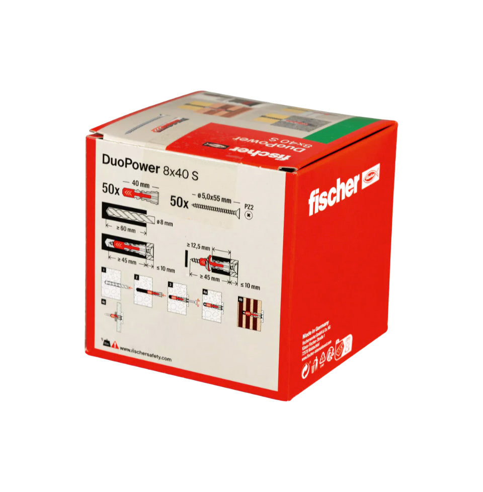 Fischer DuoPower 8x40S Wall Plug with Screw Box 50 pcs