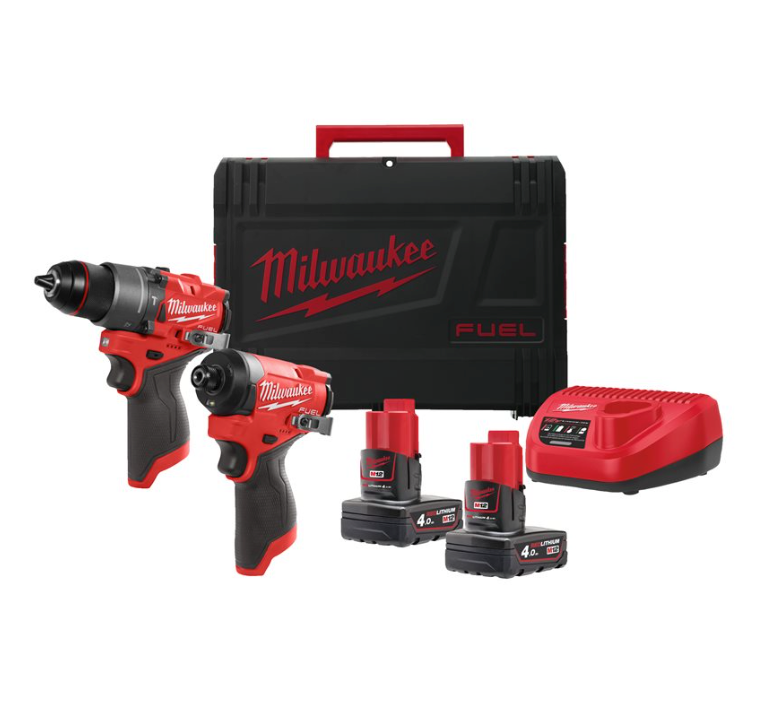 Powerpack Taladro de impacto + Atornillador de impacto + 2bat 4.0Ah + cargador + maletín Milwaukee M12 FPP2A2-402X
