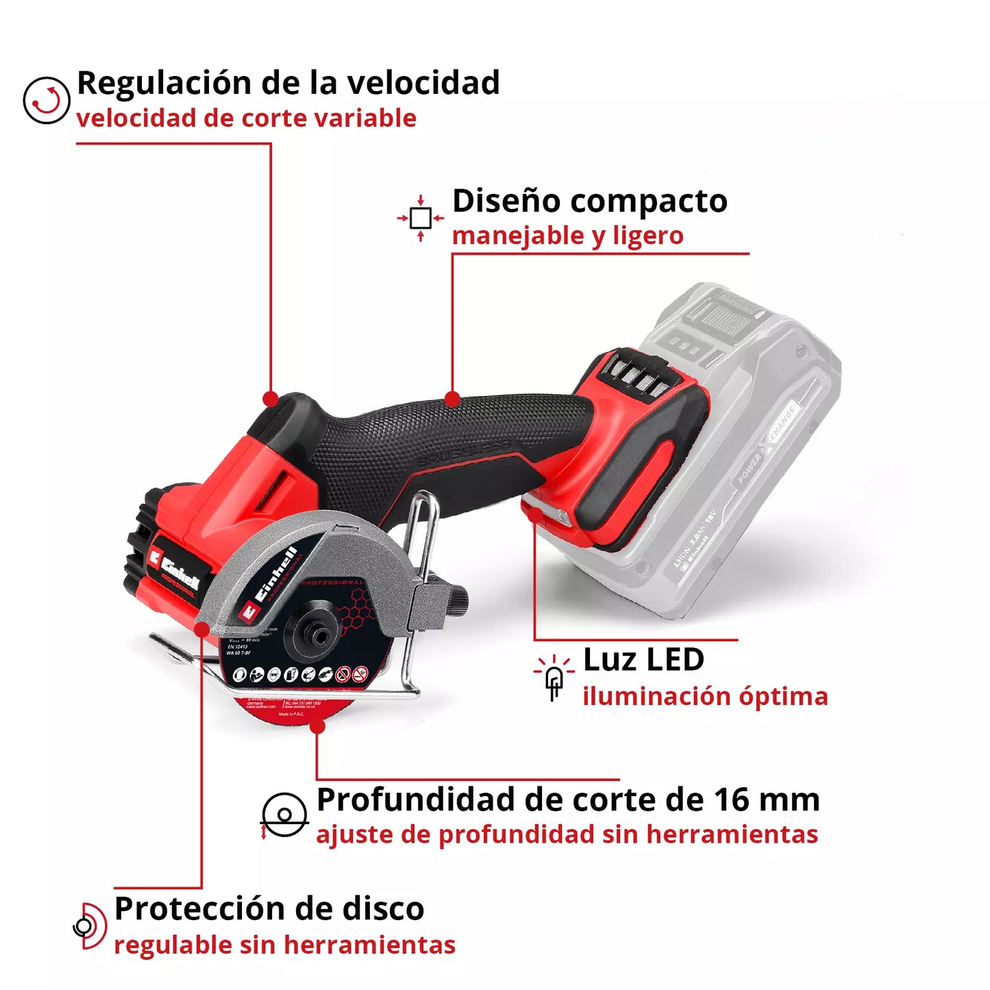 Amoladora 18V 76cm Einhell TP-CO 18/76-C Li BL - Solo