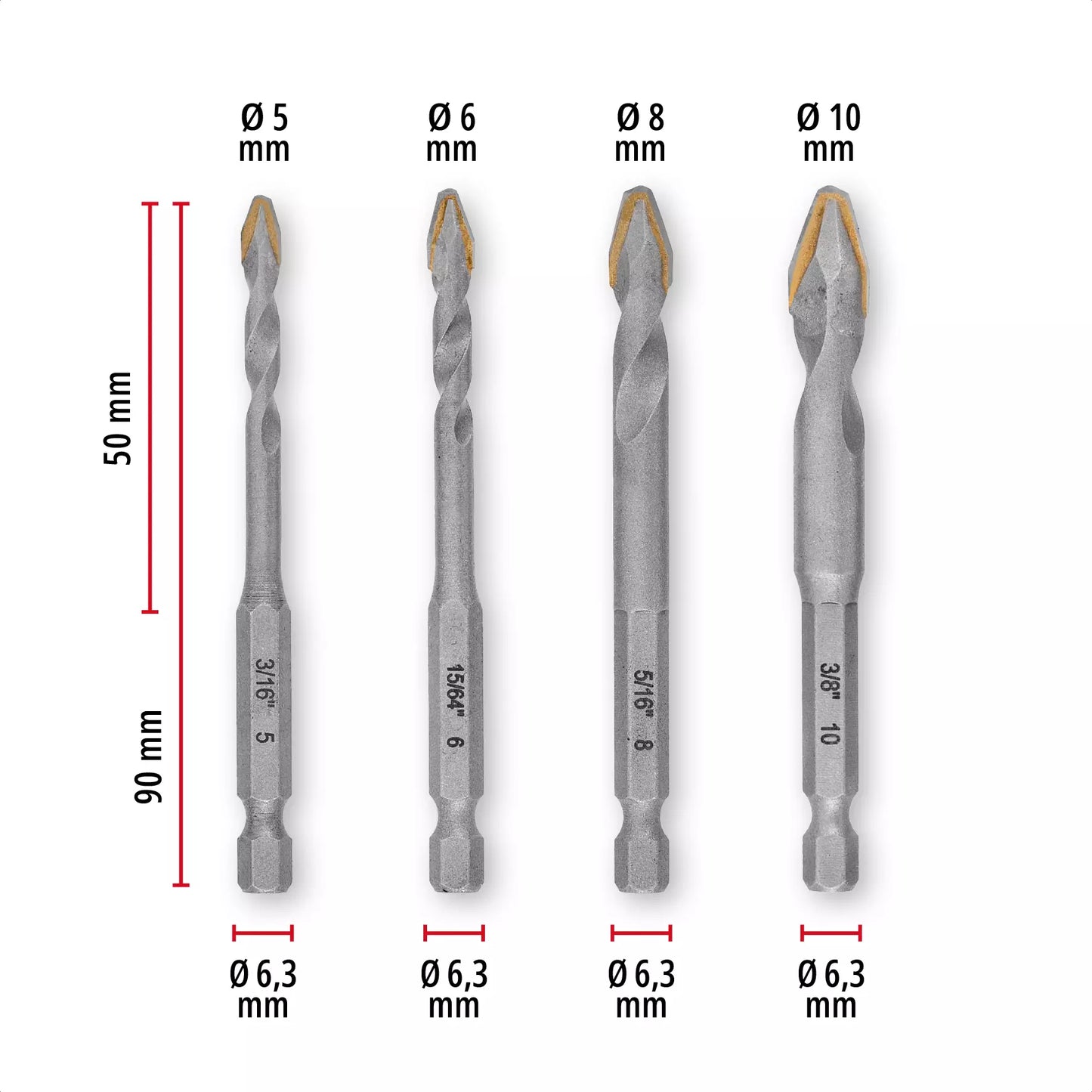 Porcelain drill bits set 4pcs XS-CASE Einhell 49051404