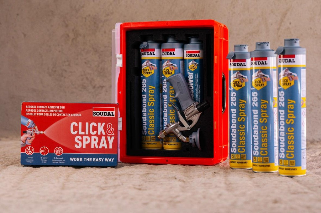 Kit 5 botes adhesivo Soudabond 265 + pistola + limpiador Sistema Click&Spray Soudal