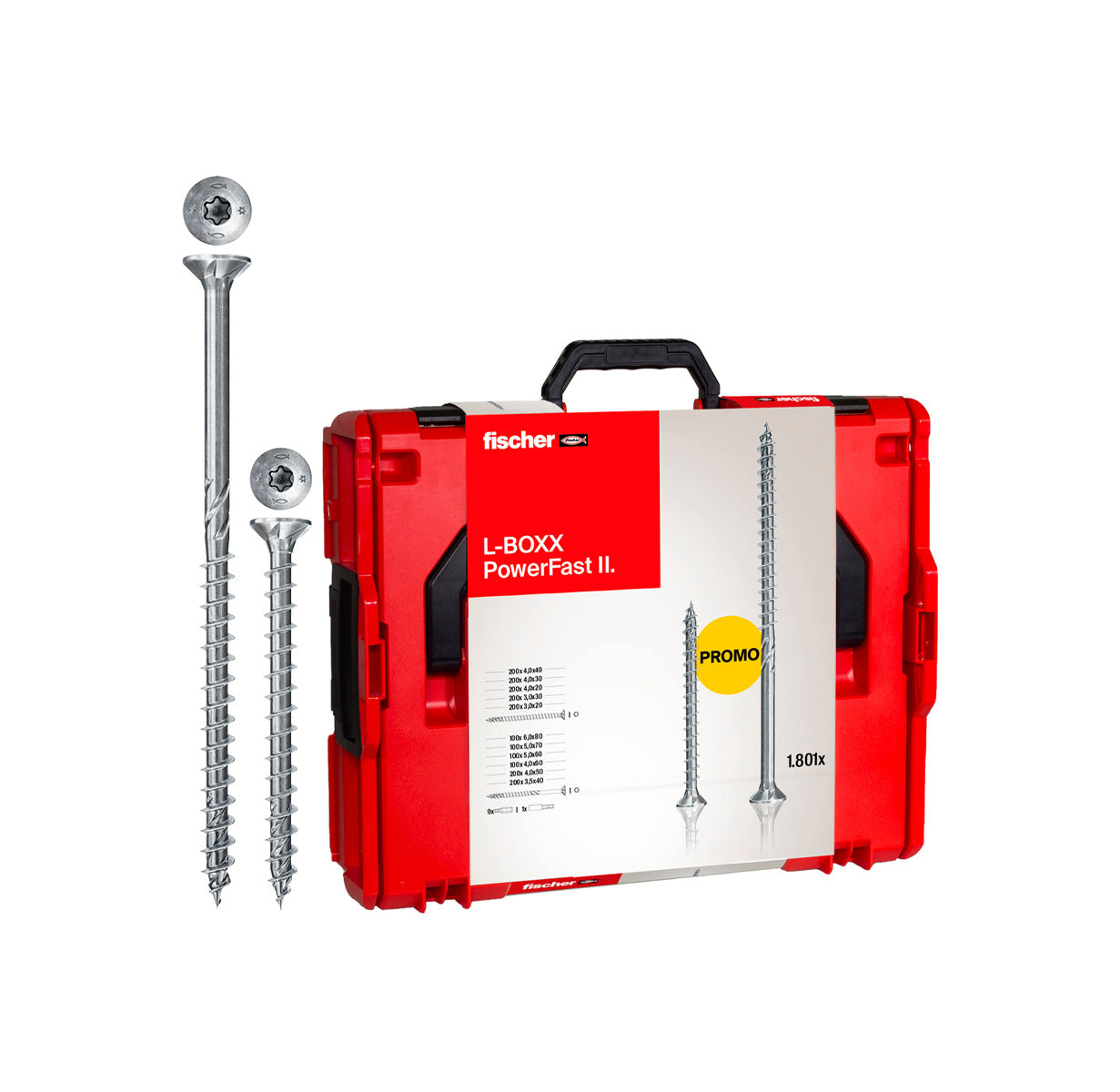 PowerFast II L-BOXX 102 Kit, 1,800 screws + 10-piece Fischer ProfiBit set