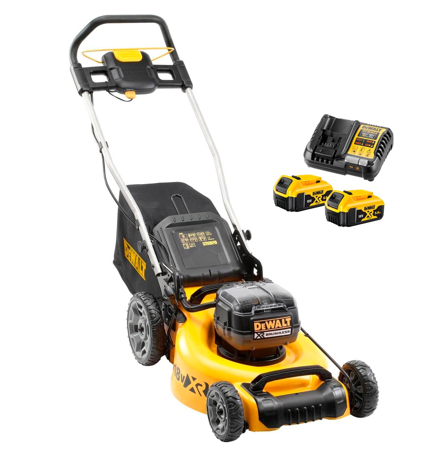 Cortacésped sin escobillas XR 2x18V 48cm + 2bat 5Ah + Cargador Dewalt DCMW564P2