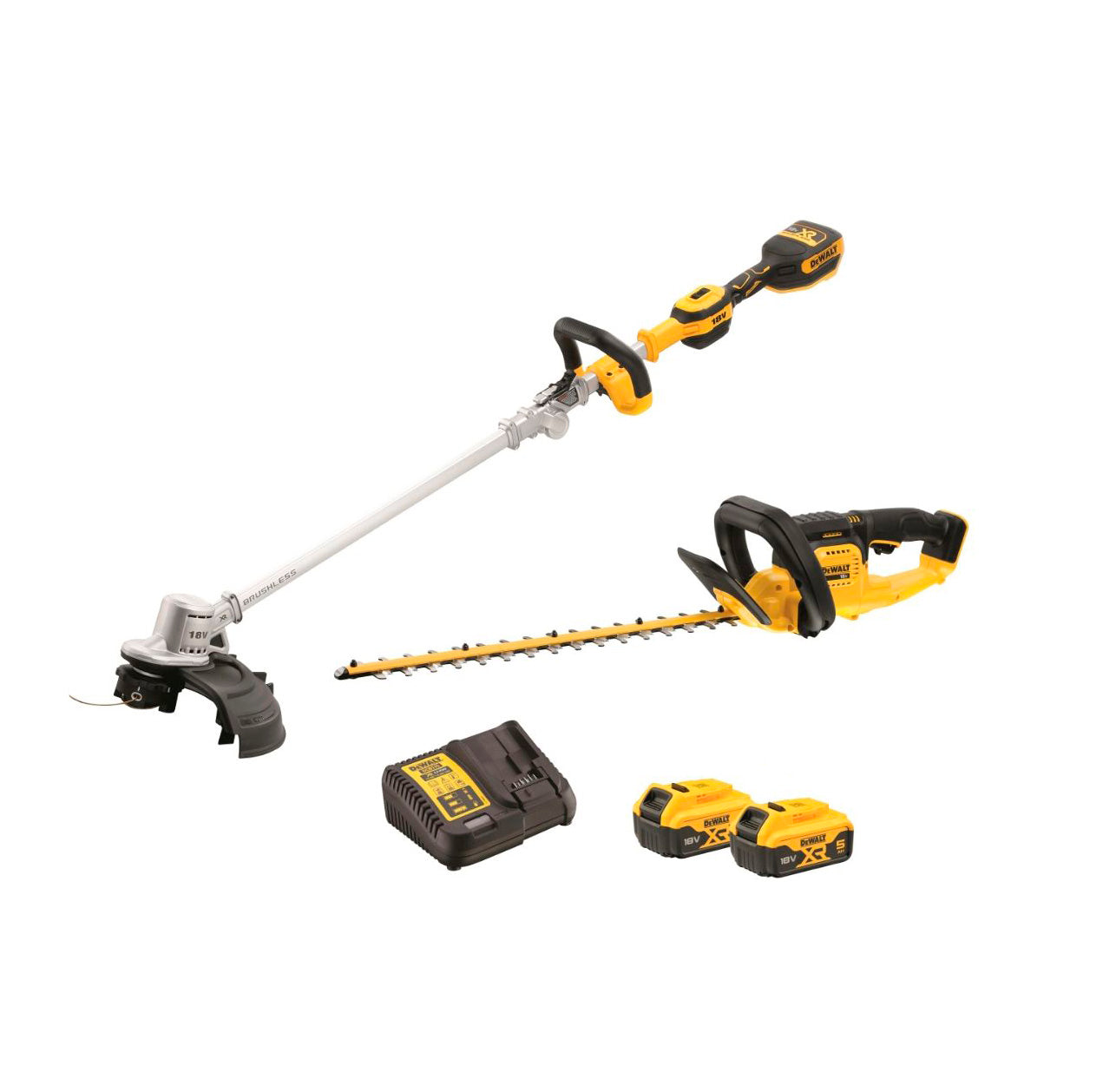 Combo set: DCMHT563 Hedge Trimmer + DCMST561 Edge Trimmer + 2 batteries 5ah 18V + Dewalt DCMST561HT Charger