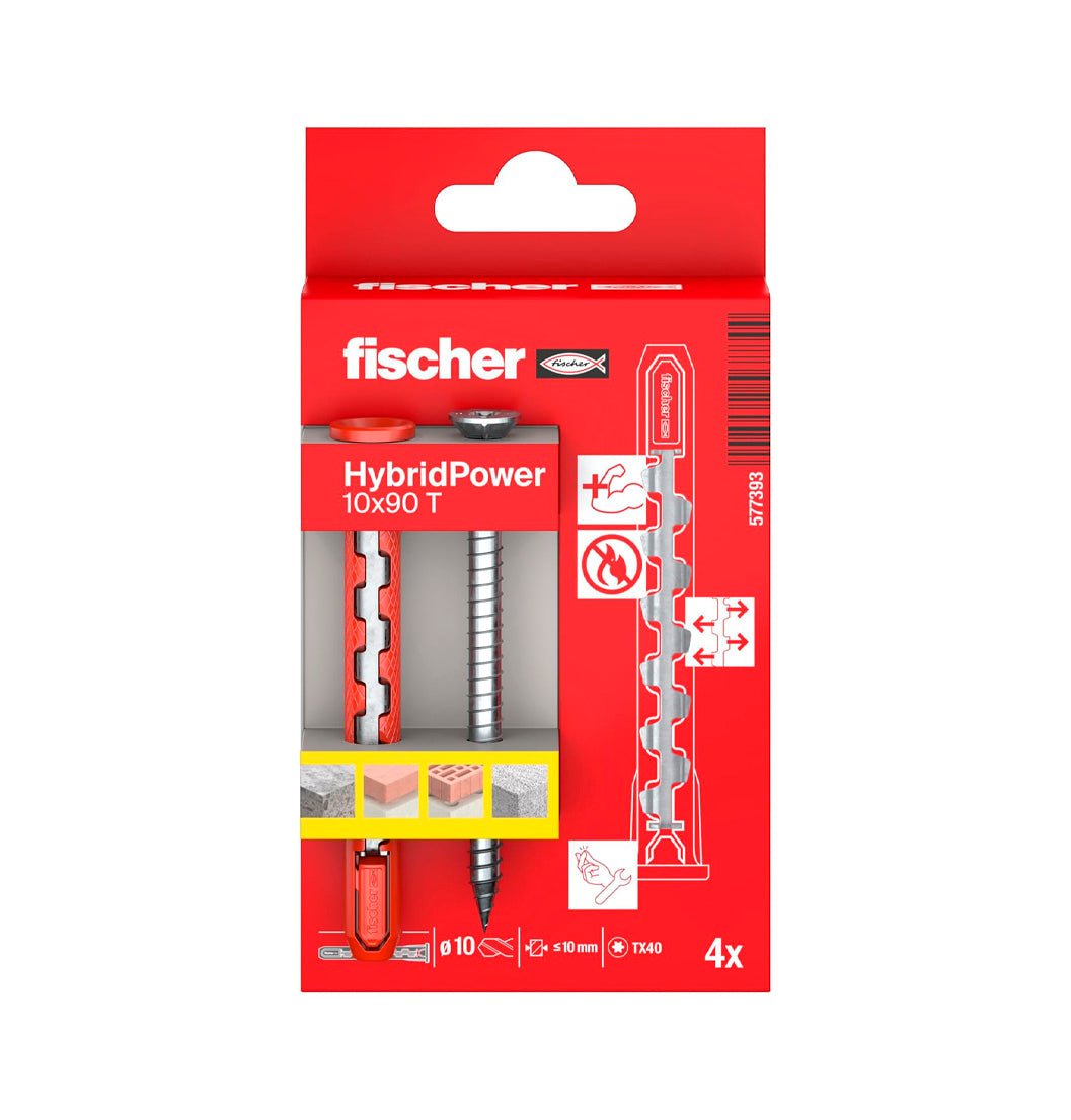 Caja 4 tacos nylon y acero HybridPower 10x90 FUS Fischer