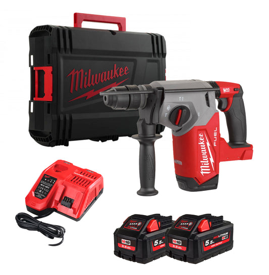 Milwaukee M18 FHX-5552X 26mm SDS-Plus Hammer Drill with Fixtec 2.5J + 2 5.5Ah batteries + Charger + Case