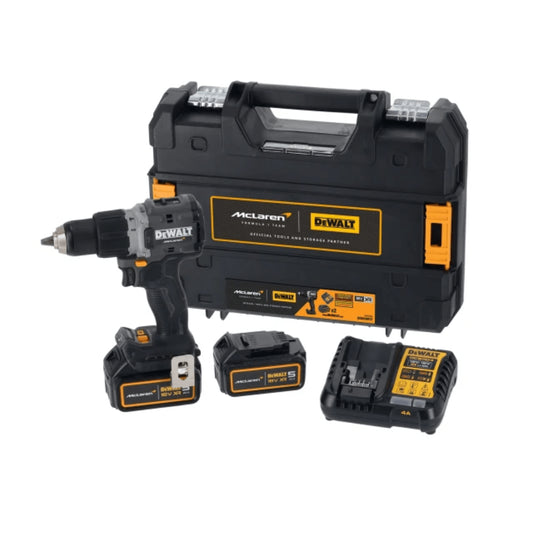McLaren 18V 90Nm 13mm Hammer Drill with 2 x 4Ah Batteries + Dewalt DCD85MM2T Case